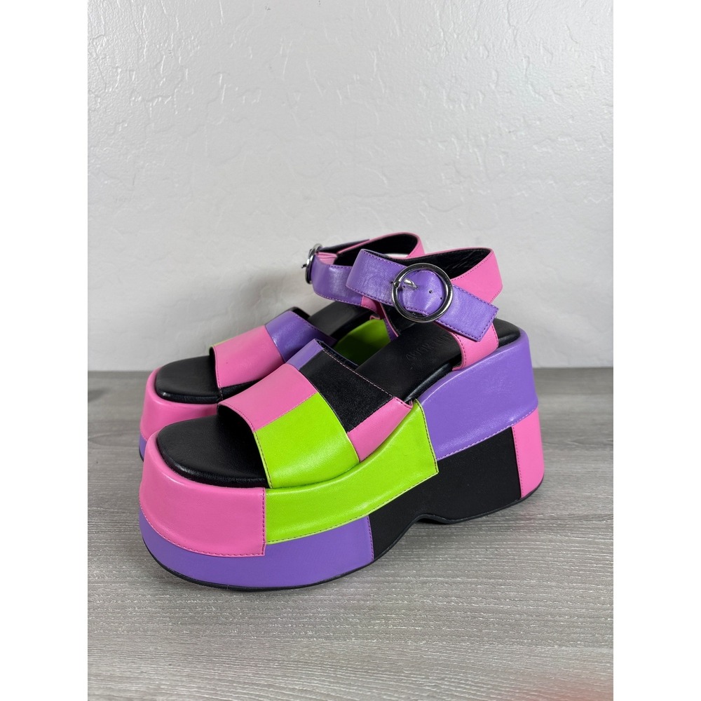 Current Mood Colorblock Platform Sandals Pink Purple Green Black Womens 7M